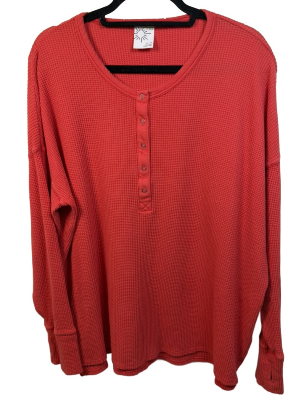 aerie Coral Waffle Henley Long Sleeve Sweater